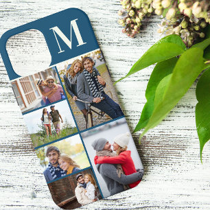 Monogrammed 6 Photo Collage Blue iPhone SE/5/5s Case