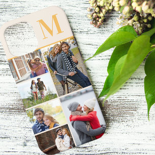 Monogrammed 6 Photo Collage Cream Yellow iPhone 12 Pro Max Case