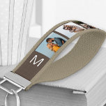 Monogrammed 6 Photo Collage Landscape Dark Brown Wrist Keychain<br><div class="desc">Create your own monogrammed wrist keychain, personalized with 6 of your favorite photos, displayed in landscape format. The template is set up for you to create your own simple, photo strip style collage on a dark brown background with white initials. Family photographs, pet pictures, selfies, instagram pics or wedding portraits...</div>