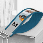 Monogrammed 6 Photo Collage Landscape Grey Wrist Keychain<br><div class="desc">Create your own monogrammed wrist keychain, personalized with 6 of your favorite photos, displayed in landscape format. The template is set up for you to create your own simple, photo strip style collage on a grey background with black initials. Family photographs, pet pictures, selfies, instagram pics or wedding portraits will...</div>