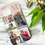 Monogrammed 6 Photo Collage Peach Green iPhone 12 Pro Max Case<br><div class="desc">Monogrammed photo collage iPhone case which you can personalize with 6 of your favorite photos and your initial. The template is set up ready for you to add your photos, working top to bottom on the left side, then top to bottom on the right side. The design has a peach...</div>