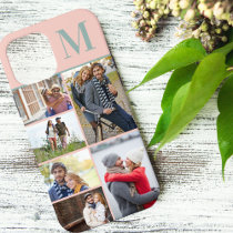 Monogrammed 6 Photo Collage Peach Green iPhone 12 Pro Max Case