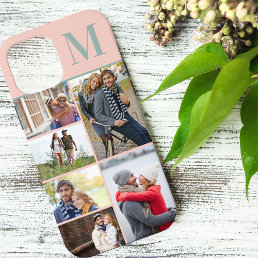 Monogrammed 6 Photo Collage Peach Green iPhone 12 Pro Max Case