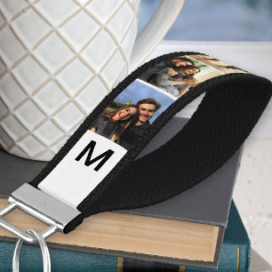 Monogrammed 6 Photo Strip Collage White Wrist Keychain