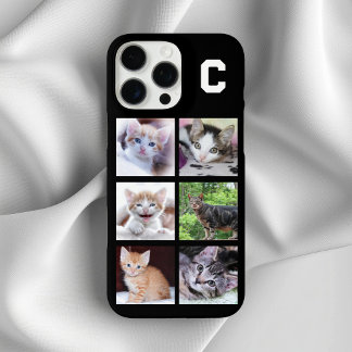 Monogrammed 6 Square Pet Photo Collage Black iPhone 16 Pro Max Case