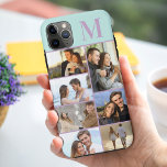 Monogrammed 7 Photo Collage Mint Lilac iPhone 11 Pro Max Case<br><div class="desc">Monogrammed photo collage iPhone case which you can personalize with 7 of your favorite photos and your initial. The template is set up ready for you to add your photos, working top to bottom on the left side, then top to bottom on the right side. The design has a mint...</div>