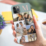 Monogrammed 7 Photo Collage on Green iPhone 11 Pro Max Case<br><div class="desc">Monogrammed photo collage iPhone case which you can personalize with 7 of your favorite photos and your initial. The template is set up ready for you to add your photos, working top to bottom on the left side, then top to bottom on the right side. The design has a green...</div>