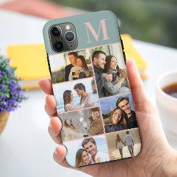 Monogrammed 7 Photo Collage on Green iPhone 11 Pro Max Case