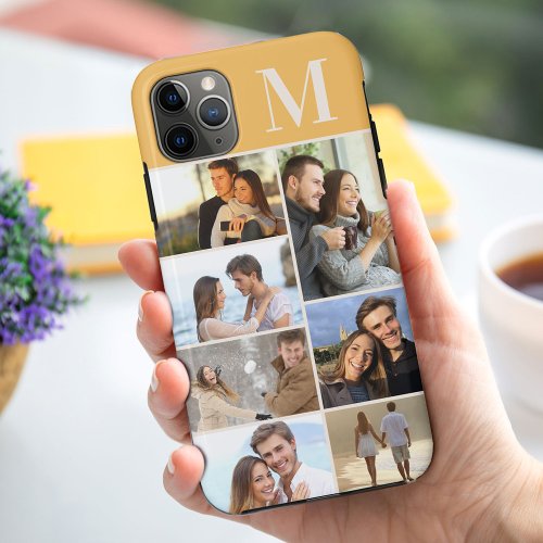 Monogrammed 7 Photo Collage on Ochre Yellow iPhone 11 Pro Max Case