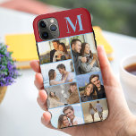 Monogrammed 7 Photo Collage on Red iPhone 11 Pro Max Case<br><div class="desc">Monogrammed photo collage iPhone case which you can personalize with 7 of your favorite photos and your initial. The template is set up ready for you to add your photos, working top to bottom on the left side, then top to bottom on the right side. The design has a red...</div>