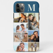 Monogrammed 7 Photo Collage on Teal Peacock Blue Case-Mate iPhone Case (Back)