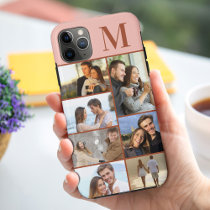 Monogrammed 7 Photo Collage on Terracotta Peach iPhone 11 Pro Max Case