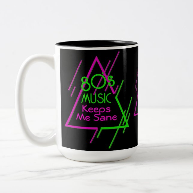 Monogrammed 80's Music Keeps Me Sane Black 2  Two-Tone Coffee Mug (Left)