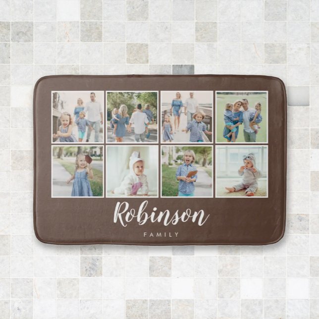 Monogrammed 8 Photo Family Collage Brown Bath Mat (Creator Uploaded)