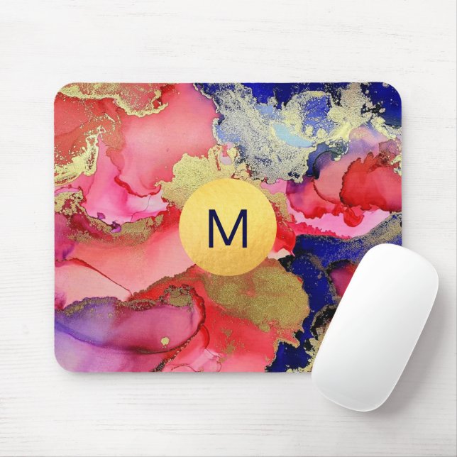 Monogrammed Abstract Art Jewel Tone Mouse Pad (With Mouse)