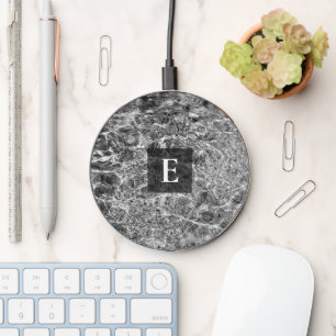 Monogrammed Abstract Black and White Water Photo Wireless Charger