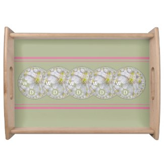 Monogrammed Abstract Daisy Flower Art, Pink Green 