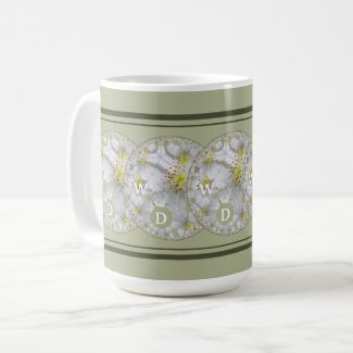 Monogrammed Abstract Daisy Flower Yellow Grey