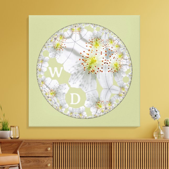 Monogrammed Abstract Floral Art Light Green Canvas Print (Insitu(LivingRoom))