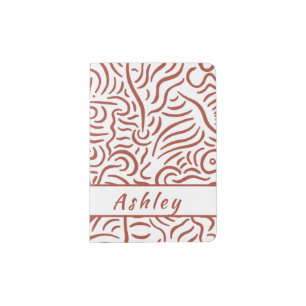 Monogrammed Abstract Minimal Line Art Coral Red Passport Holder