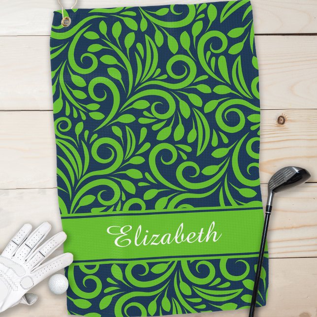 Monogrammed Abstract Pattern Blue Green | Golfer Golf Towel (Creator Uploaded)