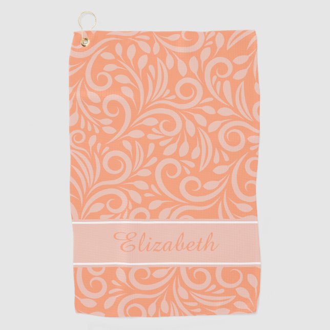 Monogrammed Abstract Pattern Orange Pink | Golfer Golf Towel (Front)