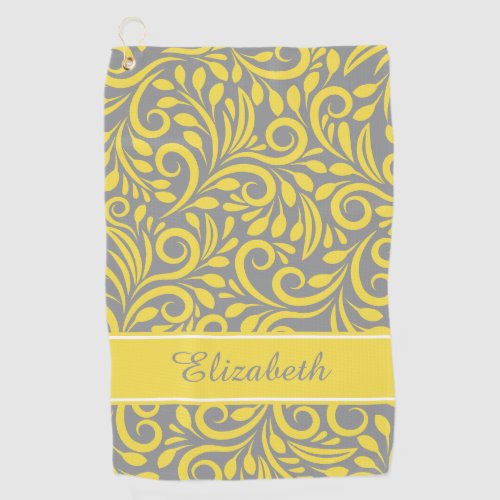 Monogrammed Abstract Pattern Yellow Gray  Golfer Golf Towel