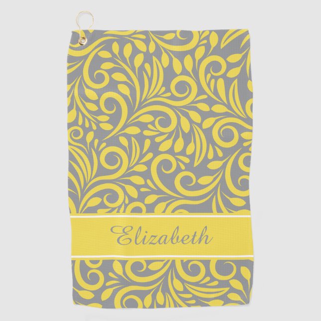 Monogrammed Abstract Pattern Yellow Gray | Golfer Golf Towel (Front)