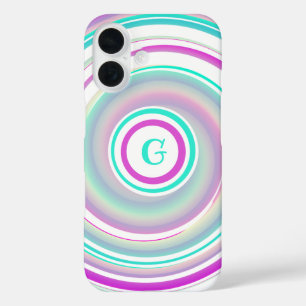 Monogrammed Abstract Purple & Teal Swirl iPhone 16 Case