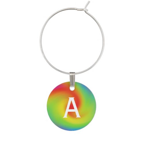 Monogrammed Abstract Rainbow Wave Art Wine Charm