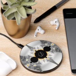 Monogrammed Abstract Silver Fractal Wireless Charger