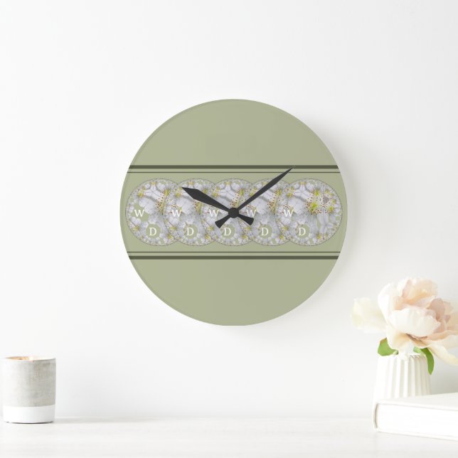 Monogrammed Abstract Spring Bloom Yellow Grey Large Clock (Home)