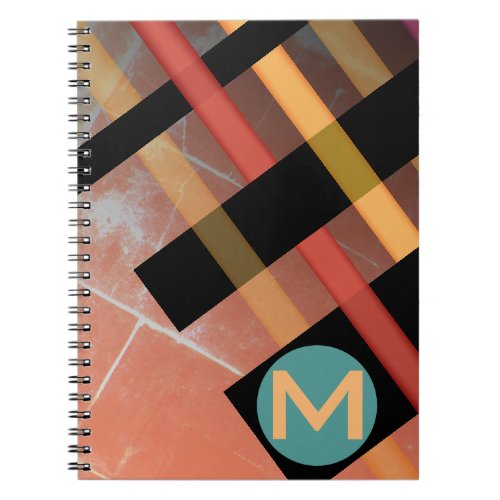 Monogrammed Abstract Weaving Stripes Red Yellow Notebook