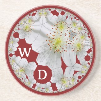 Monogrammed Abstract White Floral Art Burgundy 