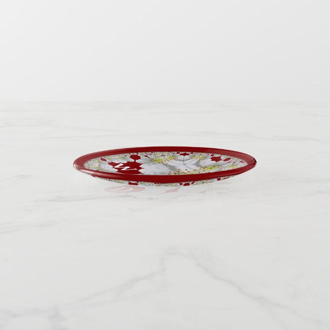 Monogrammed Abstract White Floral Art Burgundy  Trinket Tray (Angled)