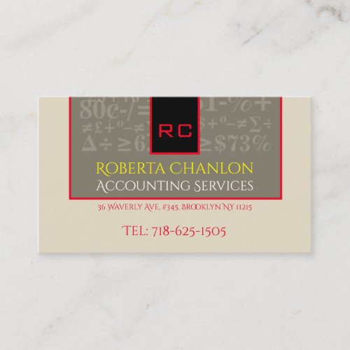 Monogrammed Accounting  35 x 20 Business Card