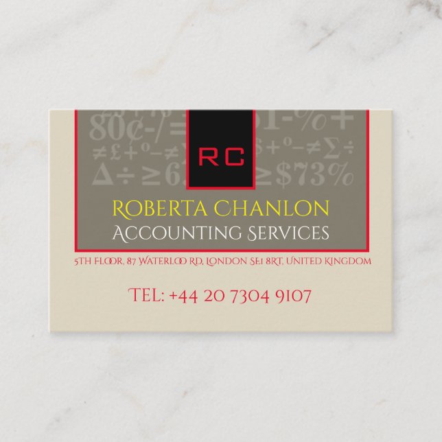 Monogrammed Accounting  Euro Business Card (Front)
