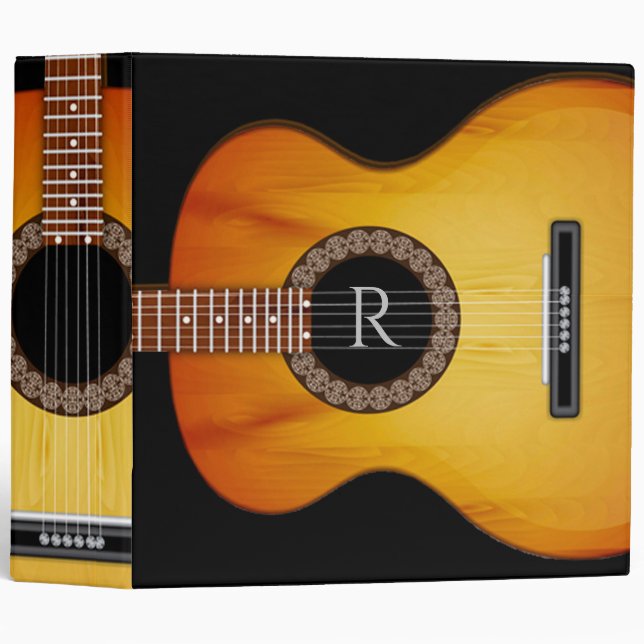 Monogrammed Acoustic Guitar 3 Ring Binder (Front/Spine)