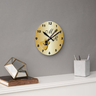 Monogrammed Acoustic Guitar Round Clock