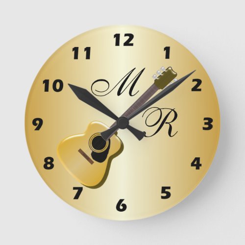 Monogrammed Acoustic Guitar Round Clock