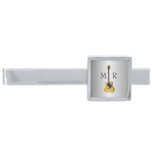 Monogrammed Acoustic Guitar Silver Coloured Finish Tie Clip