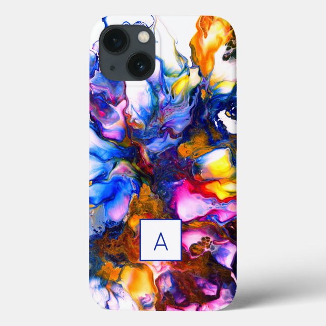 Monogrammed Agate Fluid Art Personalized Case-Mate iPhone Case (Back)