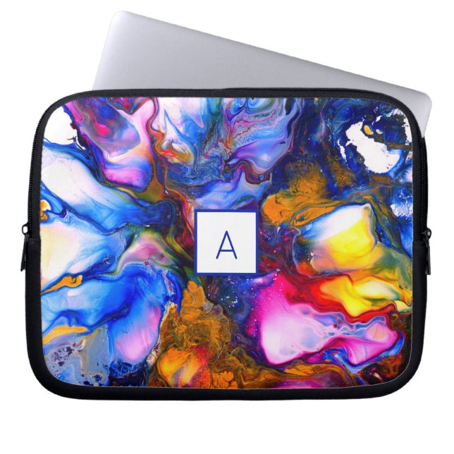 Monogrammed Agate Fluid Art Personalized Laptop Sleeve (Front)