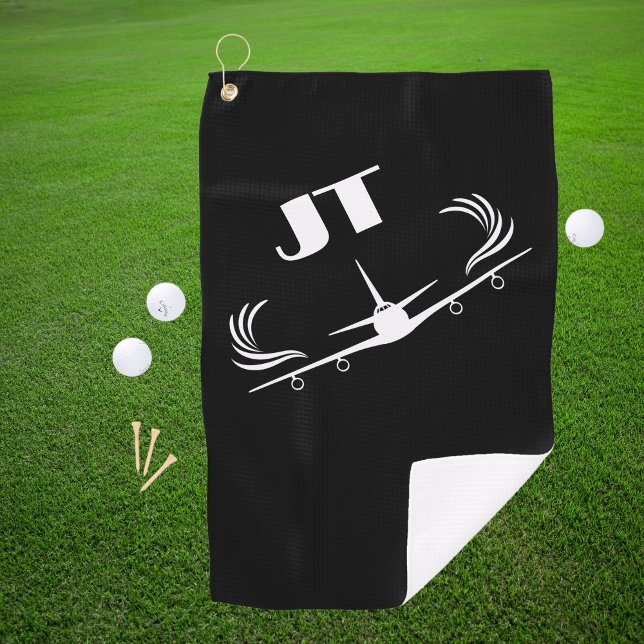 Monogrammed, Airplane flying, Simple, Minimalist  Golf Towel (Creator Uploaded)