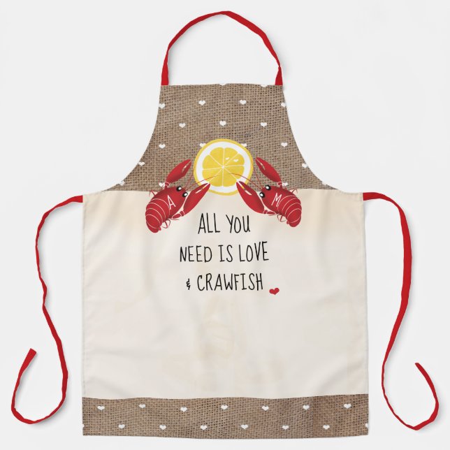 Monogrammed All You Need Is Love and Crawfish Apron (Front)