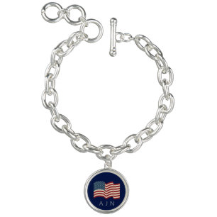 Monogrammed American Flag Charm Bracelet