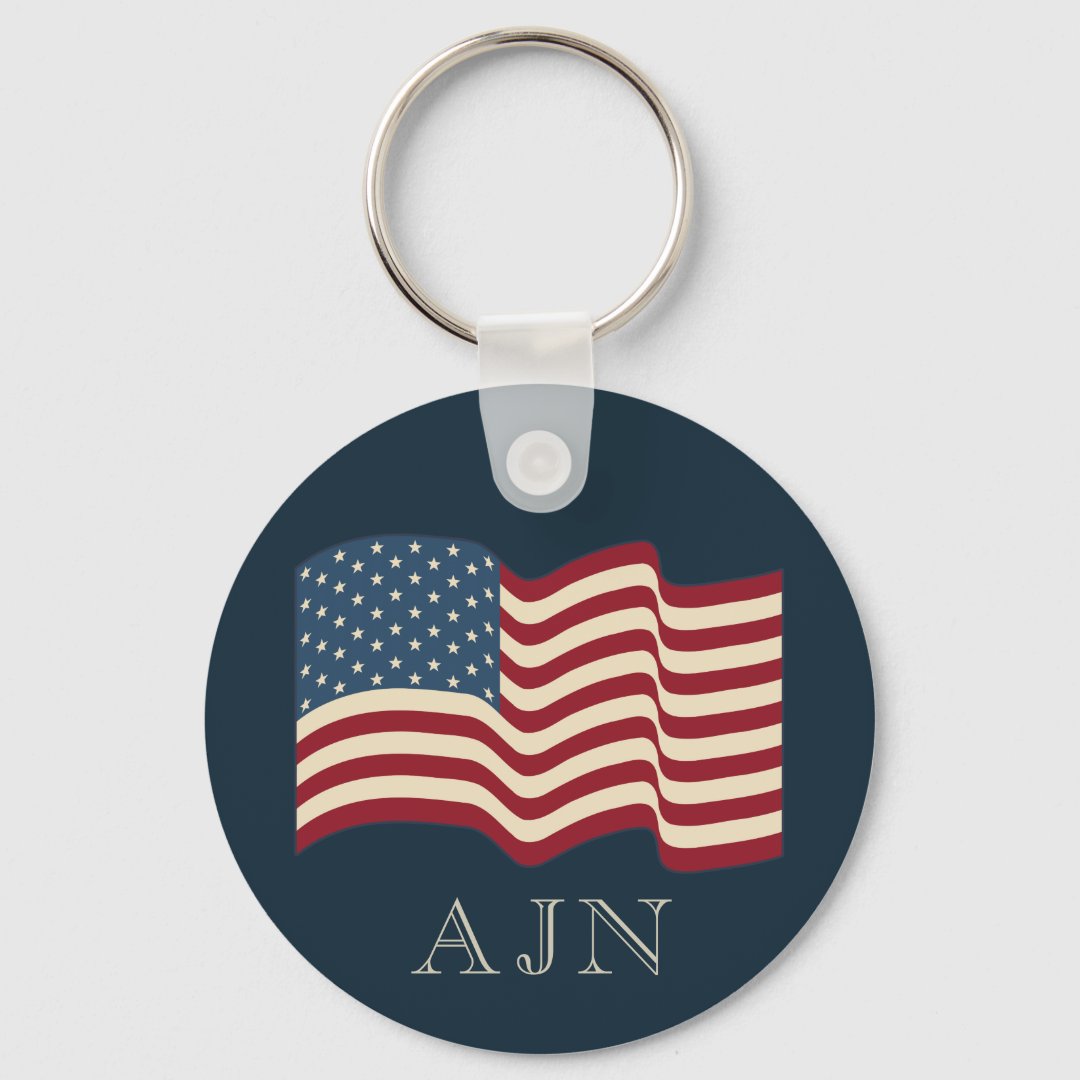 Monogrammed American Flag Keychain Gift (Front)