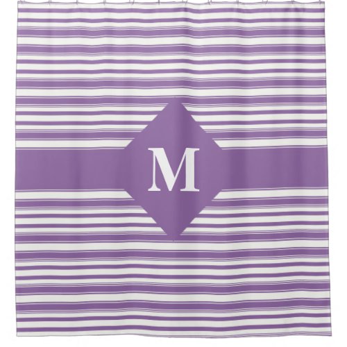 Monogrammed Amethyst Orchid Stripes Shower Curtain