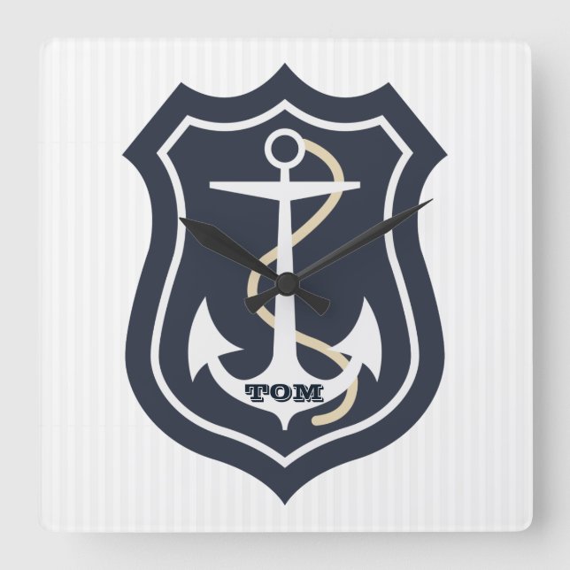 Monogrammed Anchor And Rope Square Wall Clock (Front)