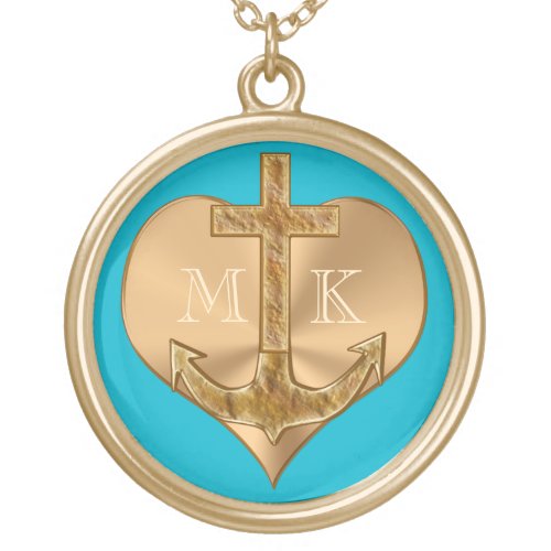 Monogrammed Anchor Cross Heart Necklace